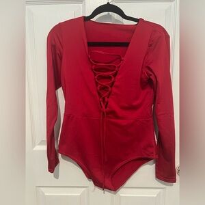 Red Lace-Up Bodysuit